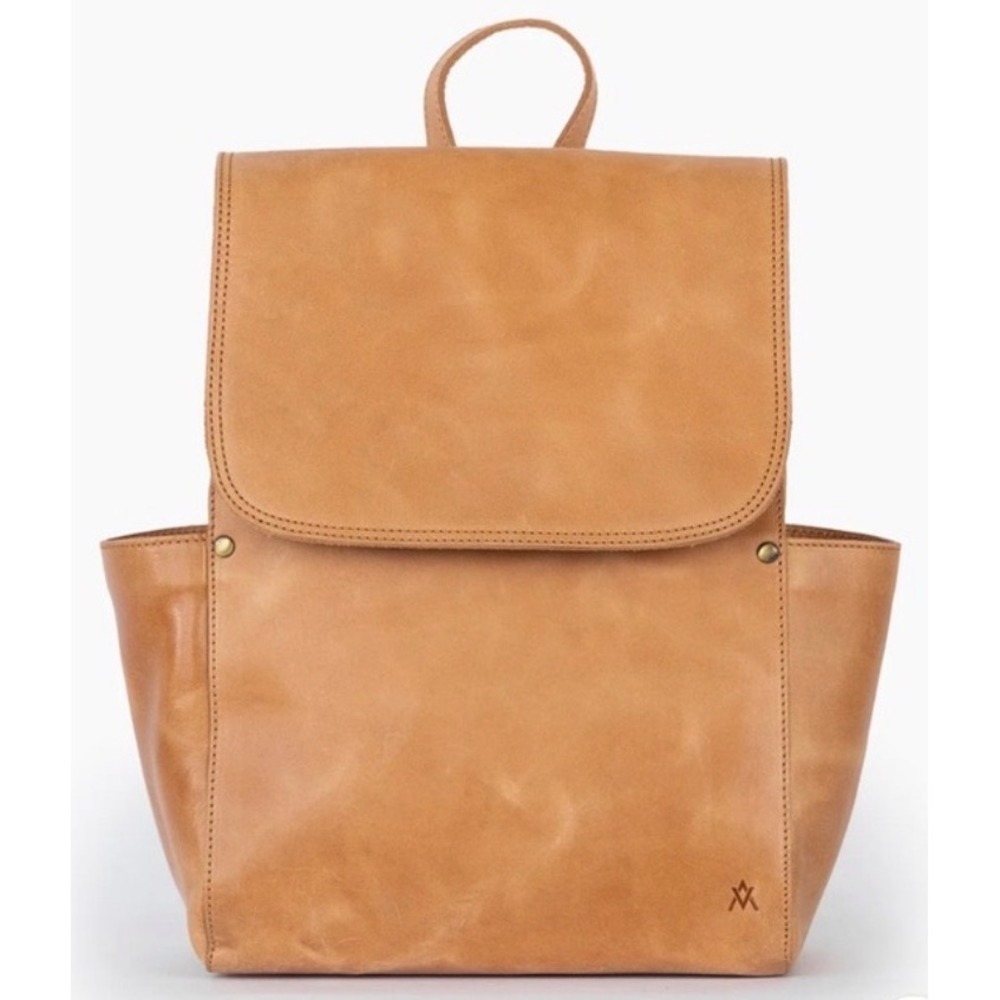 Elevate Leather Backpack Tan Handcrafted  Artisan Brass Hardware Distressed